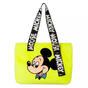 BNWT DISNEY MICKEY MOUSE NEON YELLOW FUZZY TOTE BAG RETRO